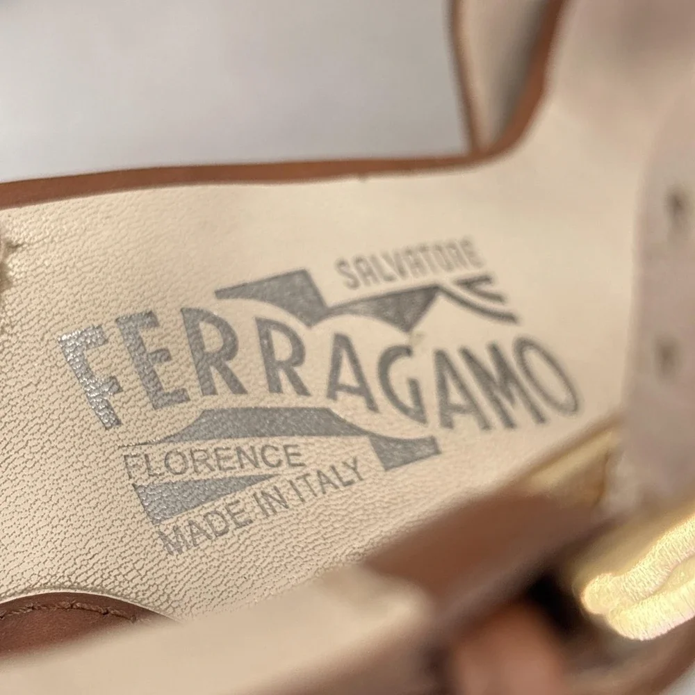 Salvatore Ferragamo Wedge Sandals Shoes Womens 8.5 Leather‎ Espadrille Italy